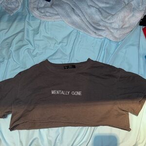 Gray Cropped T-Shirt with Graphic Text